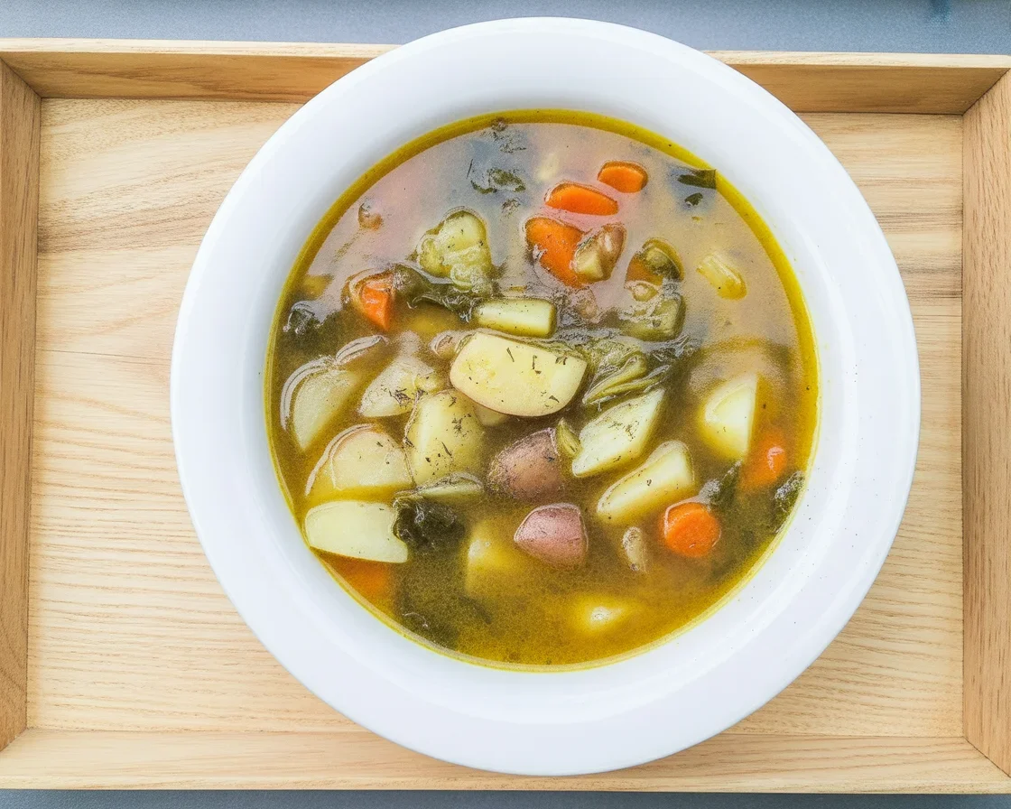 Soupe au pistou, plat provençal d'été avec légumes, pâtes et pistou fait maison.