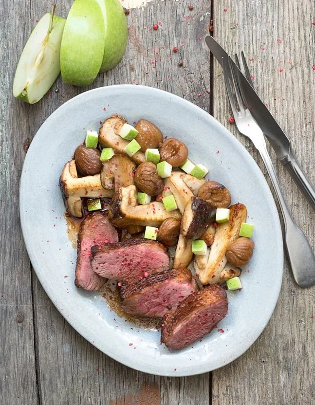 Magrets aux cèpes et marrons, plat gourmet de la cuisine française