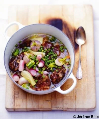 Plat de Navarin d’agneau avec légumes colorés et herbes fraîches