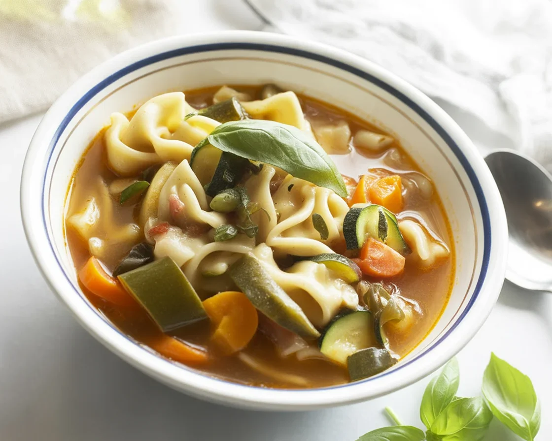 Recette de soupe au pistou avec légumes frais et haricots.